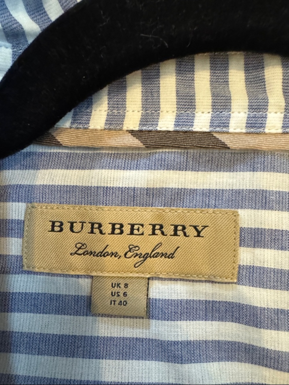 Burberry Blue and White Striped Dress Shirt with Signature Cuff Detail. - Picture 3 of 7